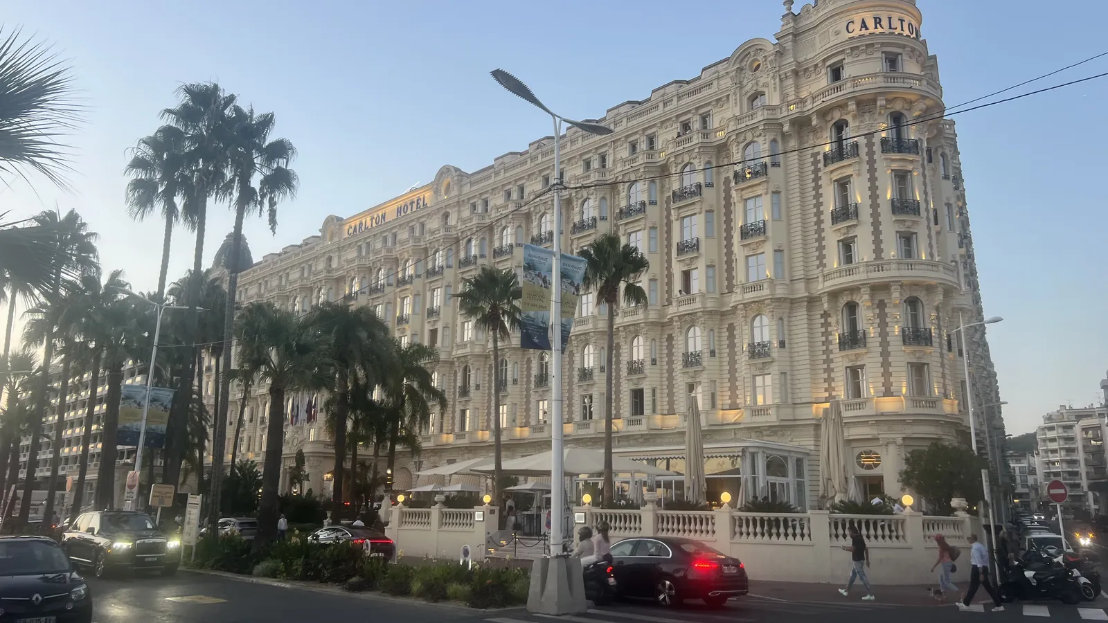 The Carlton Hotel on the Croisette, Cannes, in the evening