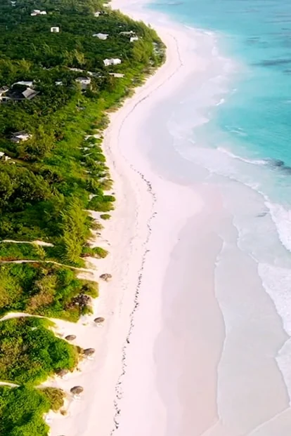 Aerial view of Pink Sand Beach, Harbour Island, Bahamas